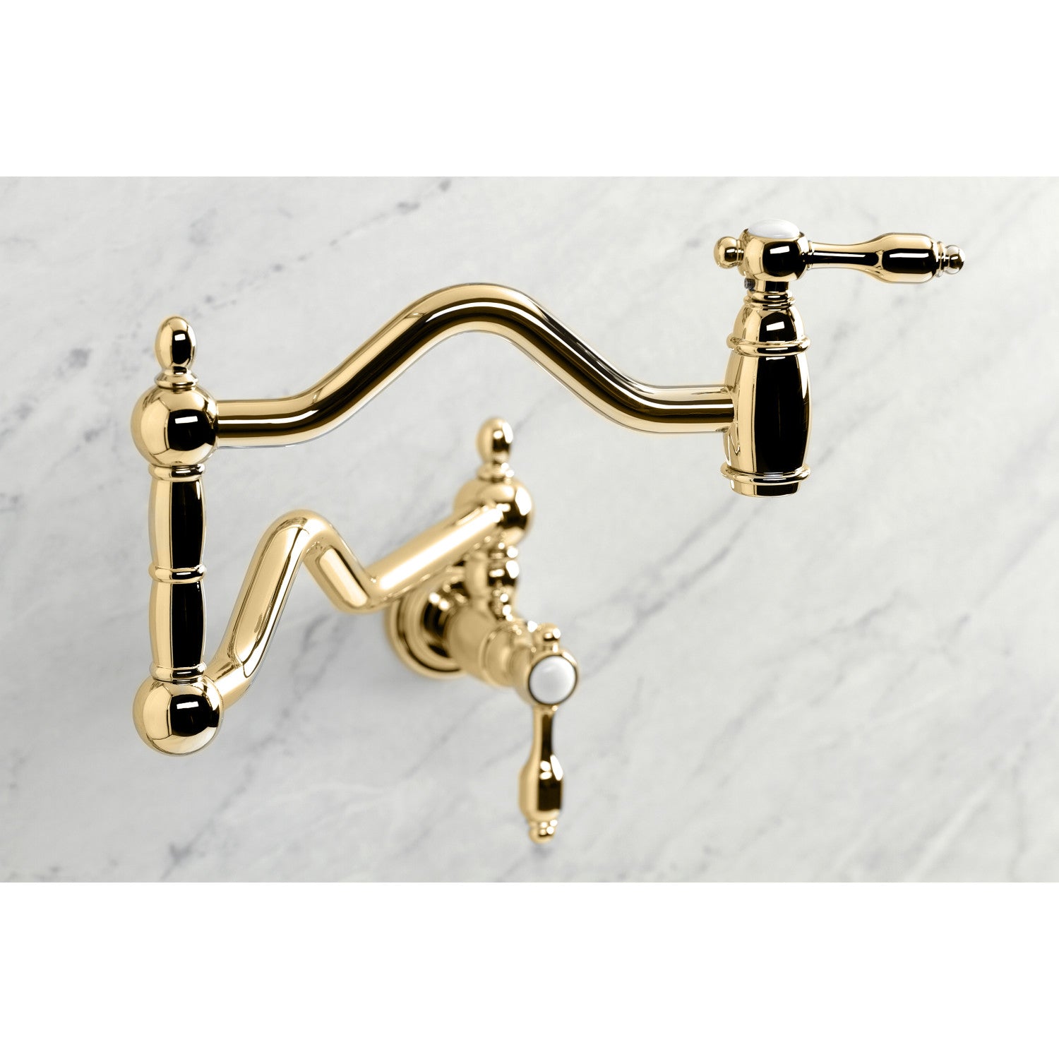 Kingston Heirloom KS2102TAL - Tudor Two-Handle 1-Hole Wall Mount Pot Filler Faucet, Polished Brass — thumbnail 3